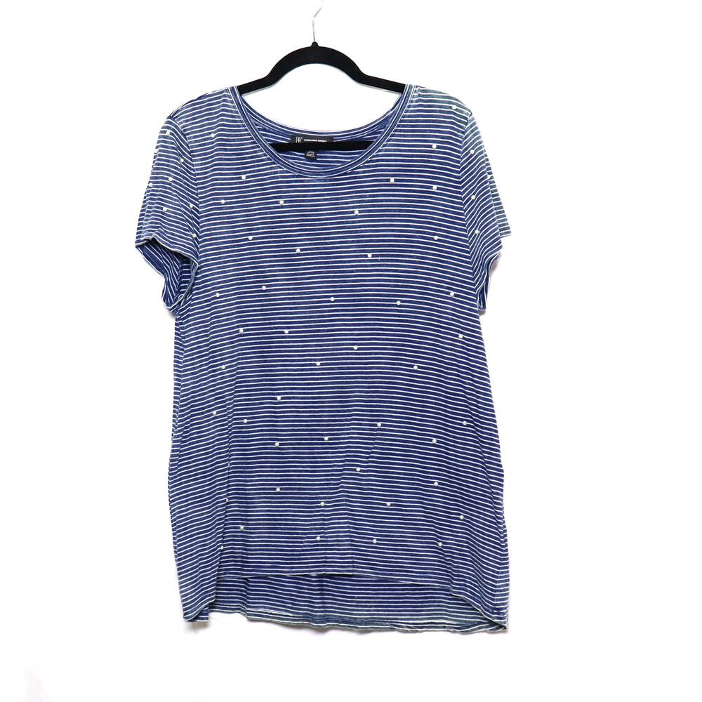 INC Pearl Embellished Striped Tee Shirt XL‎ Soft Cotton Casual Chic